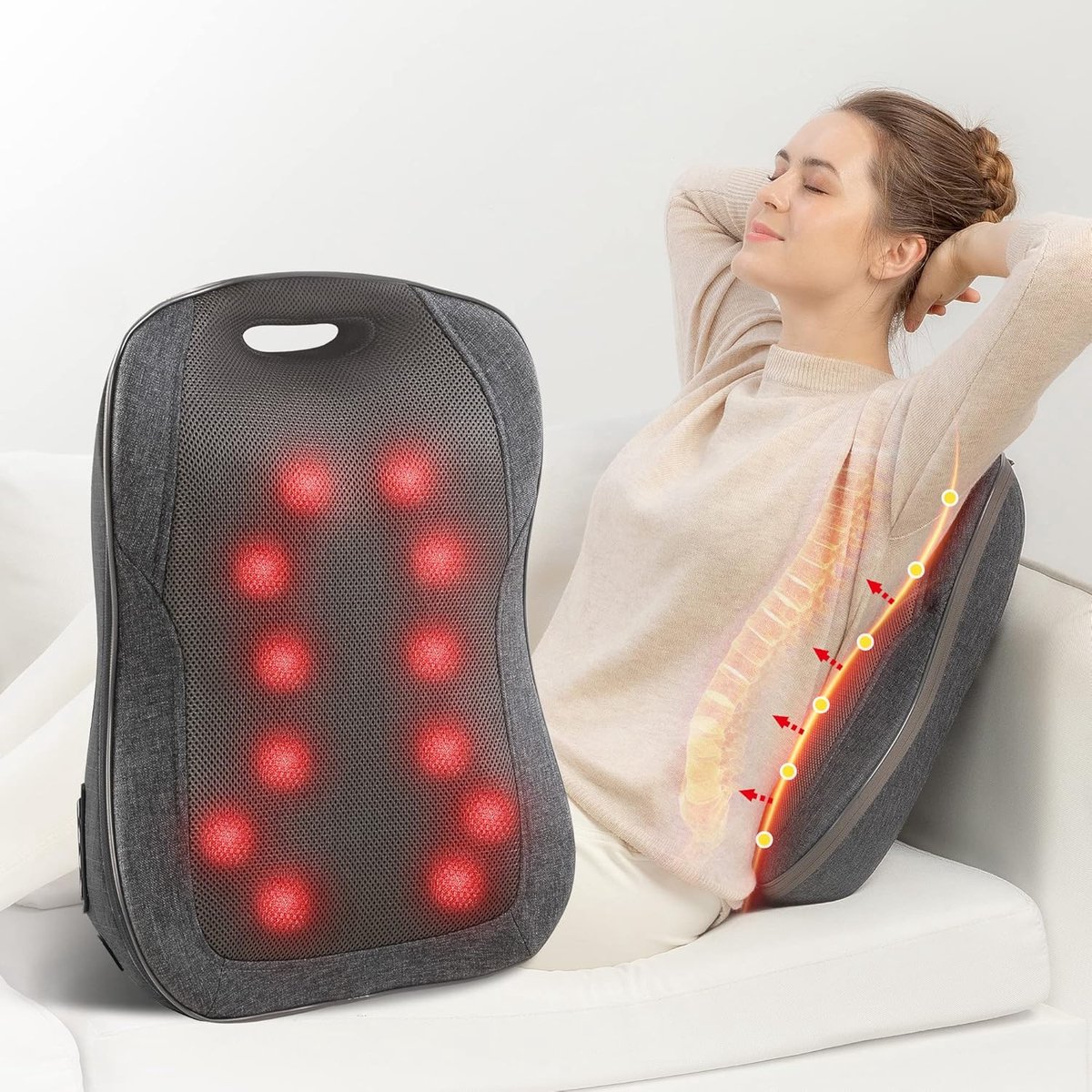 Draagbaar Shiatsu Massagekussen met Warmte - Ergonomisch Stoelmassageapparaat voor Ontspanning en Diepe Spiermassage