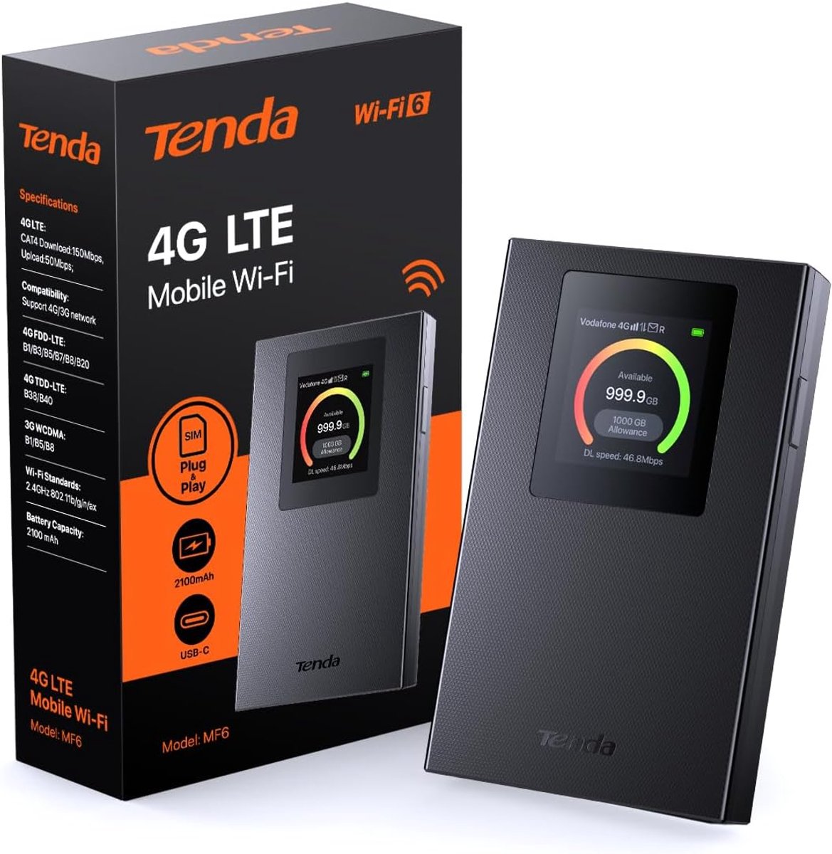 Draagbare 4G WiFi Router met WiFi 6 en Kleurenscherm - Compact en Eenvoudig in Gebruik