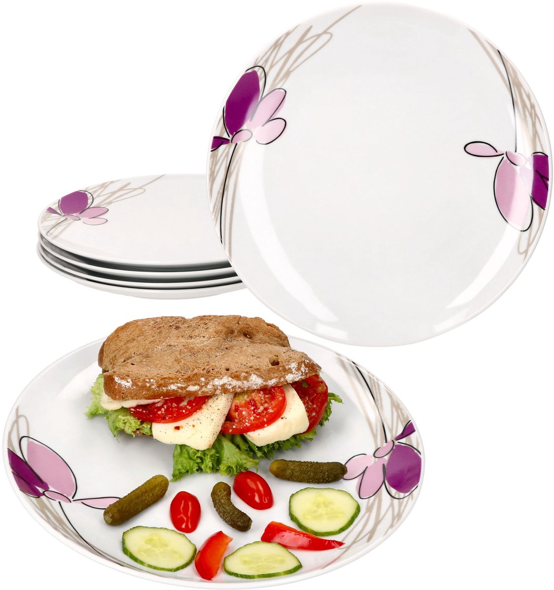 MamboCat Set van 6 Viola dinerborden 26,8 cm porselein