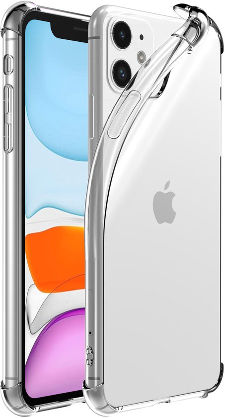 Transparant hoesje met stootrand voor iPhone 11, toont de dubbele camera.