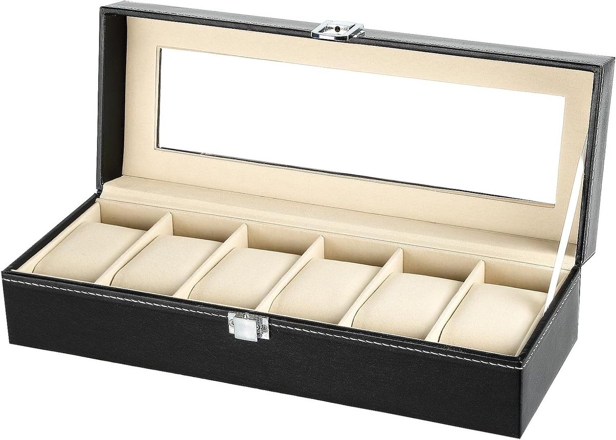 6 Slots Horloge Display Opbergdoos PU Sieraden Collectie Case Organizer Houder
