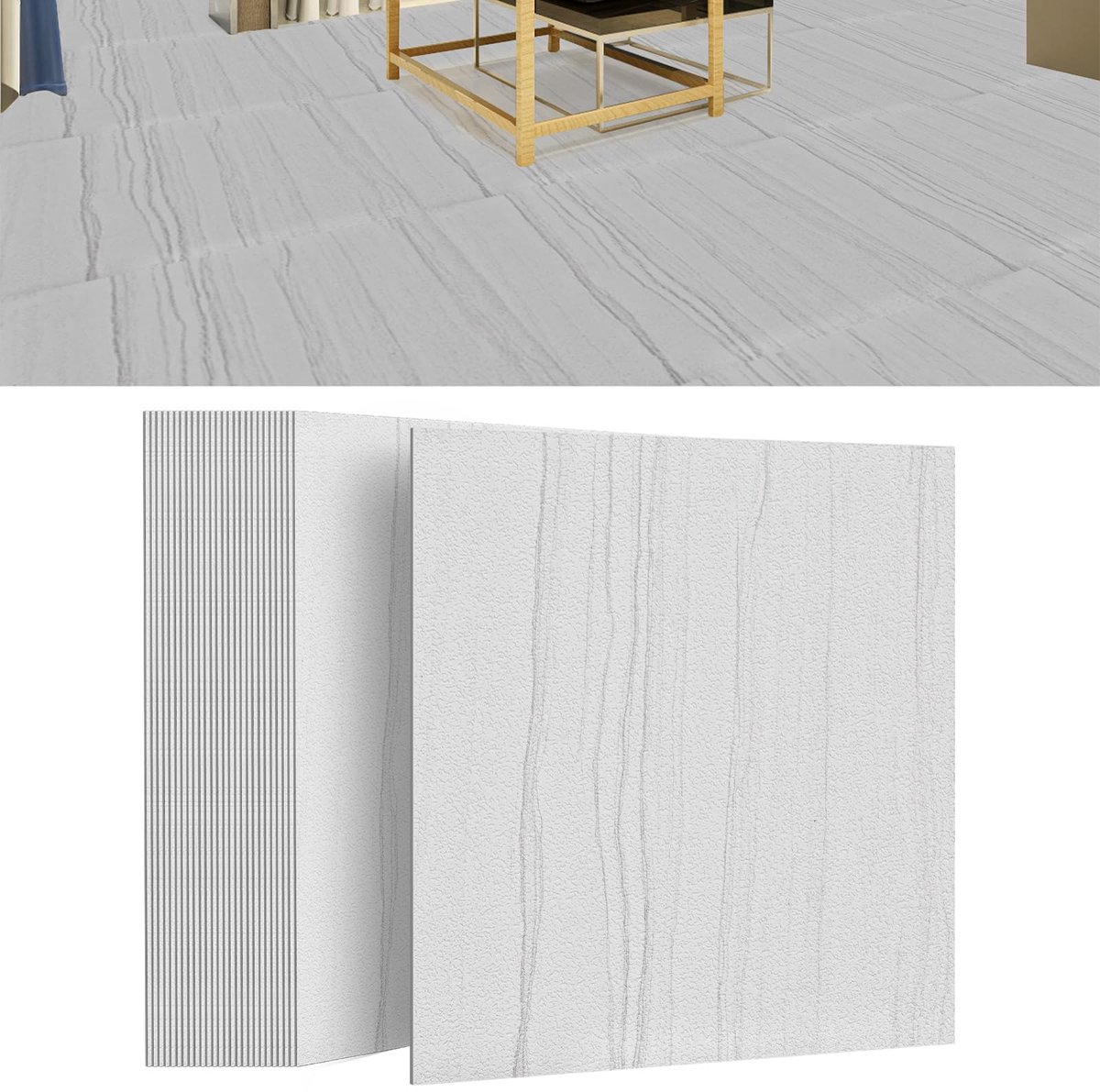 30cm x 30cm PVC-vloerbedekking set (27 Stuks, 2,51m²) PVC vloeren - vinylvloer- Vinyl vloeren - Ritsel voor Keuken, Woonkamer en Balkon, Wit
