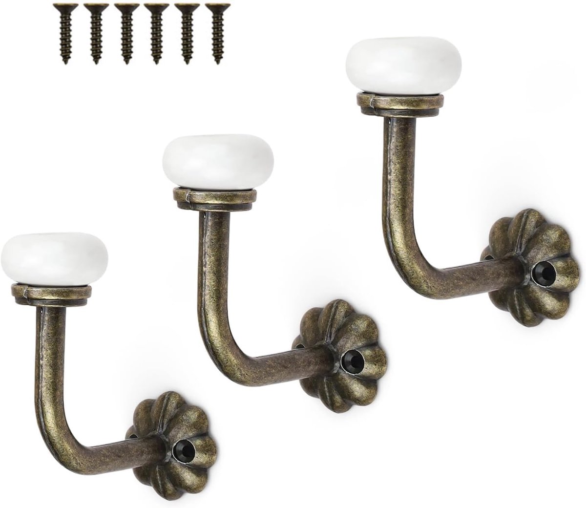 Ibenzoa® Elegant Vintage Haken Set van Drie met Keramische Ornamenten – Perfect voor Sierlijke Decoratie