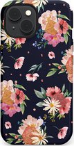 Casetastic hoesje geschikt voor Apple iPhone 15 - MagSafe - Dubbellaagse bescherming - Bloemenkracht met D20 - Fashion Case - Zwart Perzik Zand Grijs