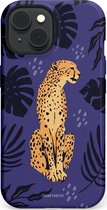 Casetastic hoesje geschikt voor Apple iPhone 15 - MagSafe - Dubbellaagse bescherming - Cheetah elegantie - Fashion Case - Donkerblauw