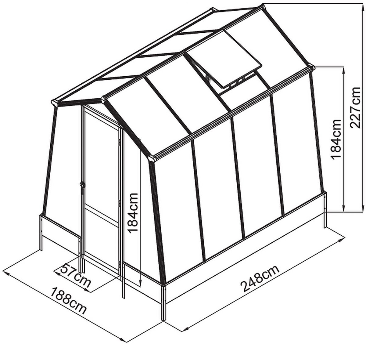 Westmann Aurora 68 tuinkas met fundering - 248 x 188 cm - Antraciet