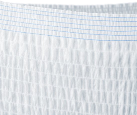 Detail van de elastische, gestreepte tailleband van TENA ProSkin Pants Maxi.
