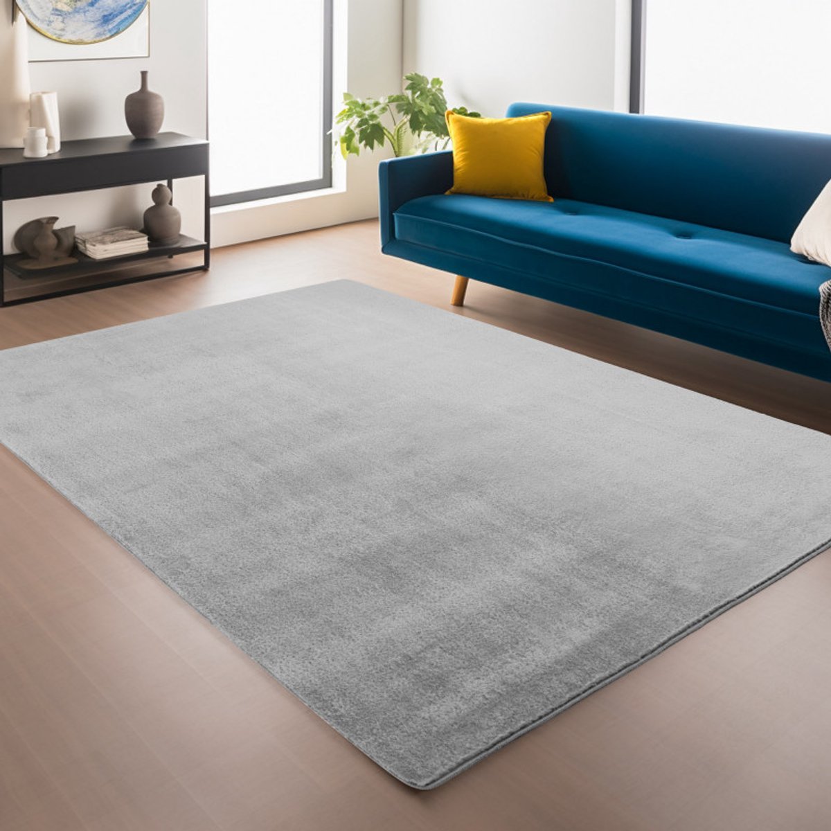 Antislip Vloerkleed Joy Lichtgrijs 240 x 340 cm Effen Kleur Zacht