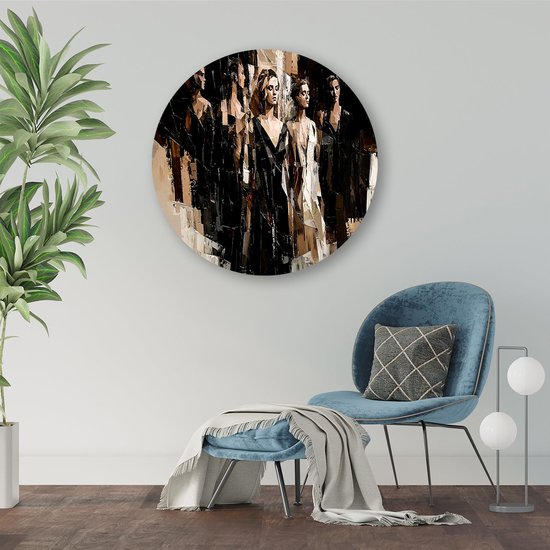 Kubistische vrouwenfiguren in beweging - Vrouwen wandcirkel - Ronde muurdecoratie figuren - Kubisme - Moderne metalen muurcirkels - Industriële muurkunst - muurcirkel aluminium 70x70 cm