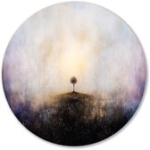 Eenzame boom in minimalistisch landschap - Boom rond schilderij - Ronde wandprint natuur - Minimalisme - Industriële muurcirkel aluminium - Schilderij modern design - muurcirkel aluminium 60x60 cm