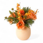 WinQ-Zomers Boeket Kunstbloemen Oranje-incl. Vaas-gebonden boeket kunstbloemen op vaas