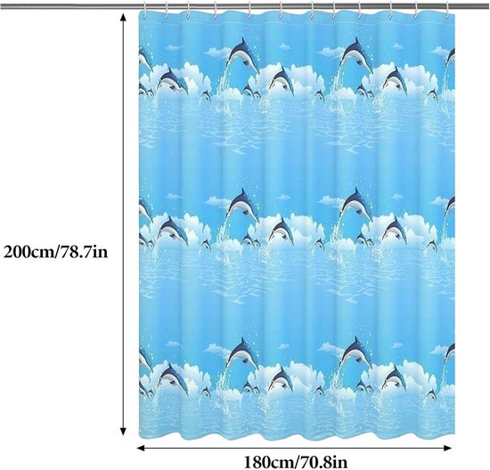 Rideau de douche - Anti-moisissure - Polyester lavable - Imperméable - Convient pour salle de bain et baignoire - 180 x 200 cm - Blauw