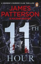 Boekomslag met rode tekst 'JAMES PATTERSON & MAXINE PAETRO 11th HOUR' op een donkere achtergrond met gebarsten glas.