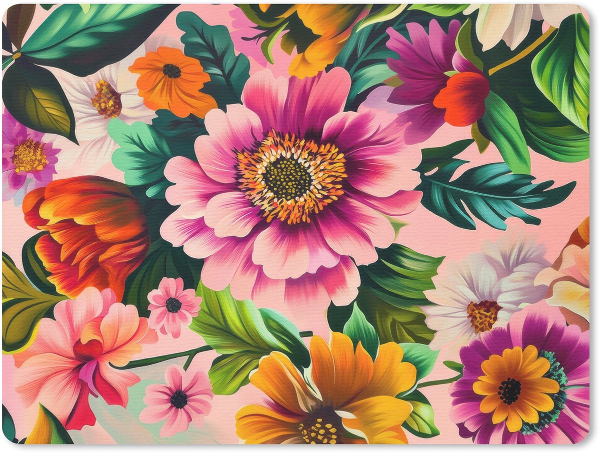 Muismat 23x19 cm - Mousepad Bloemen - Kleurrijk - Roze - Muismatten