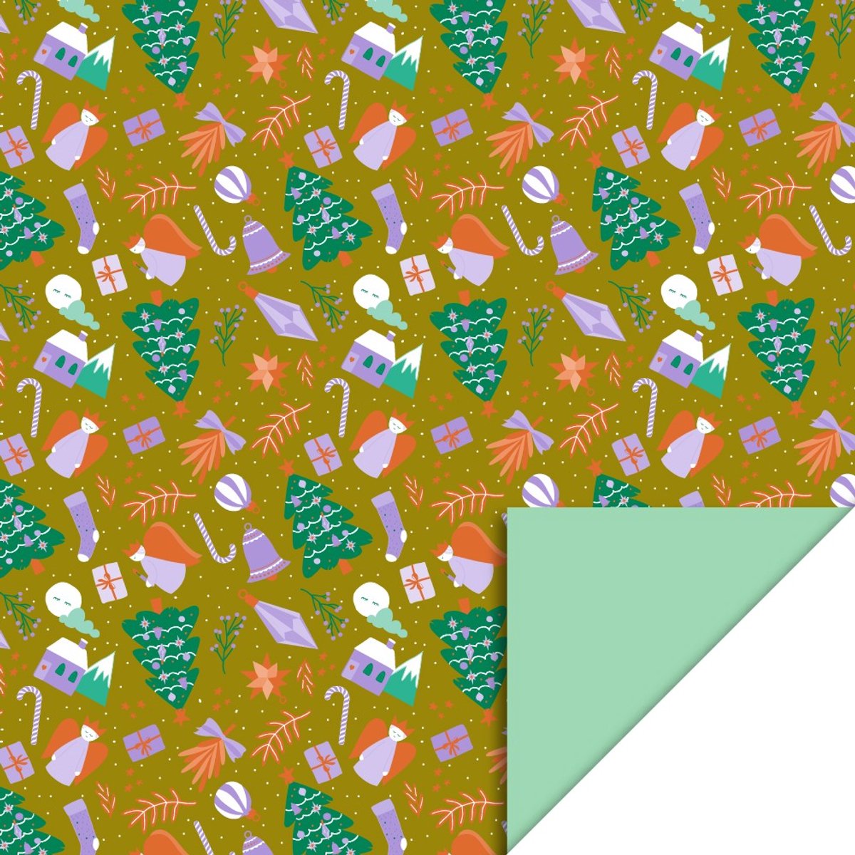 HOP - Cadeaupapier 70 cm - X-mas - Time Olive - Mint