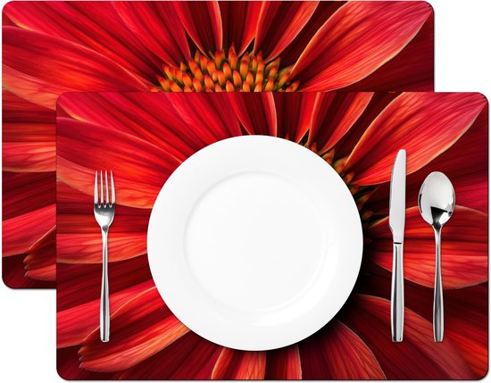 Sets de table - 6 pièces - 45x30 cm - Set de table en plastique - Gros plan - Fleur - Rouge - Dessous de plat - Décoration de table - Accessoires de décoration de table de cuisine
