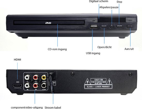 BALORS® DVD Speler met HDMI - Regiovrij & Full HD - Inclusief HDMI-kabel & Afstandsbediening - DVD Speler Laptop - Draagbare DVD Speler - Portable - dvd-spelers - DVD en CD Speler - USB - Niet i.c.m. smartTV van BALORS — afbeelding 4