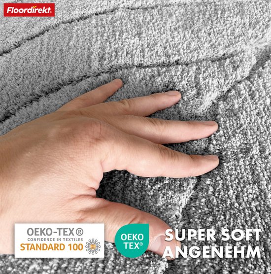 FLOORDIREKT Badmat Maris - Extra Donzig & Sneldrogend - met Anti-Slip Rug - Douchemat - Rond - Diameter: 120 cm - Zilver