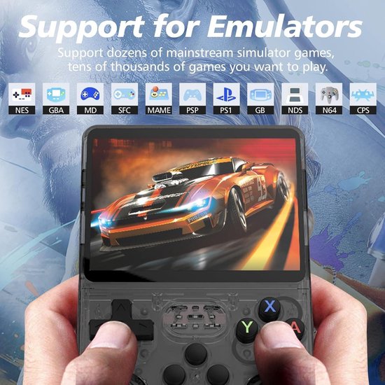 Draagbare gameconsole R36S, 1 gameconsole bevat 20.000 retrogames, uitgerust met een open source Linux-systeem, een 128 GB TF-kaart, een 3,5 inch IPS-display en een 2500 mAh batterij