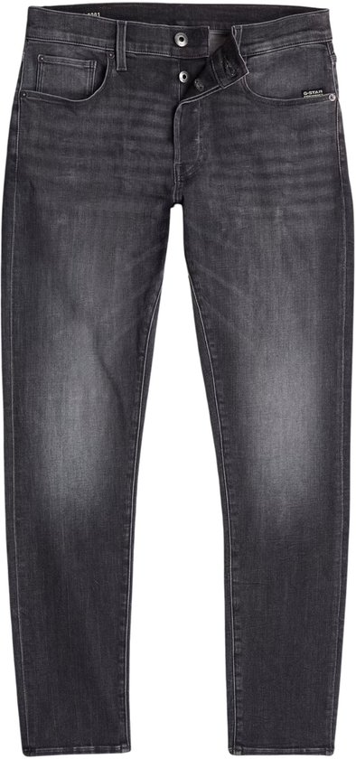G-Star 3301 heren jeans in verweerd zwart, met knoopsluiting.
