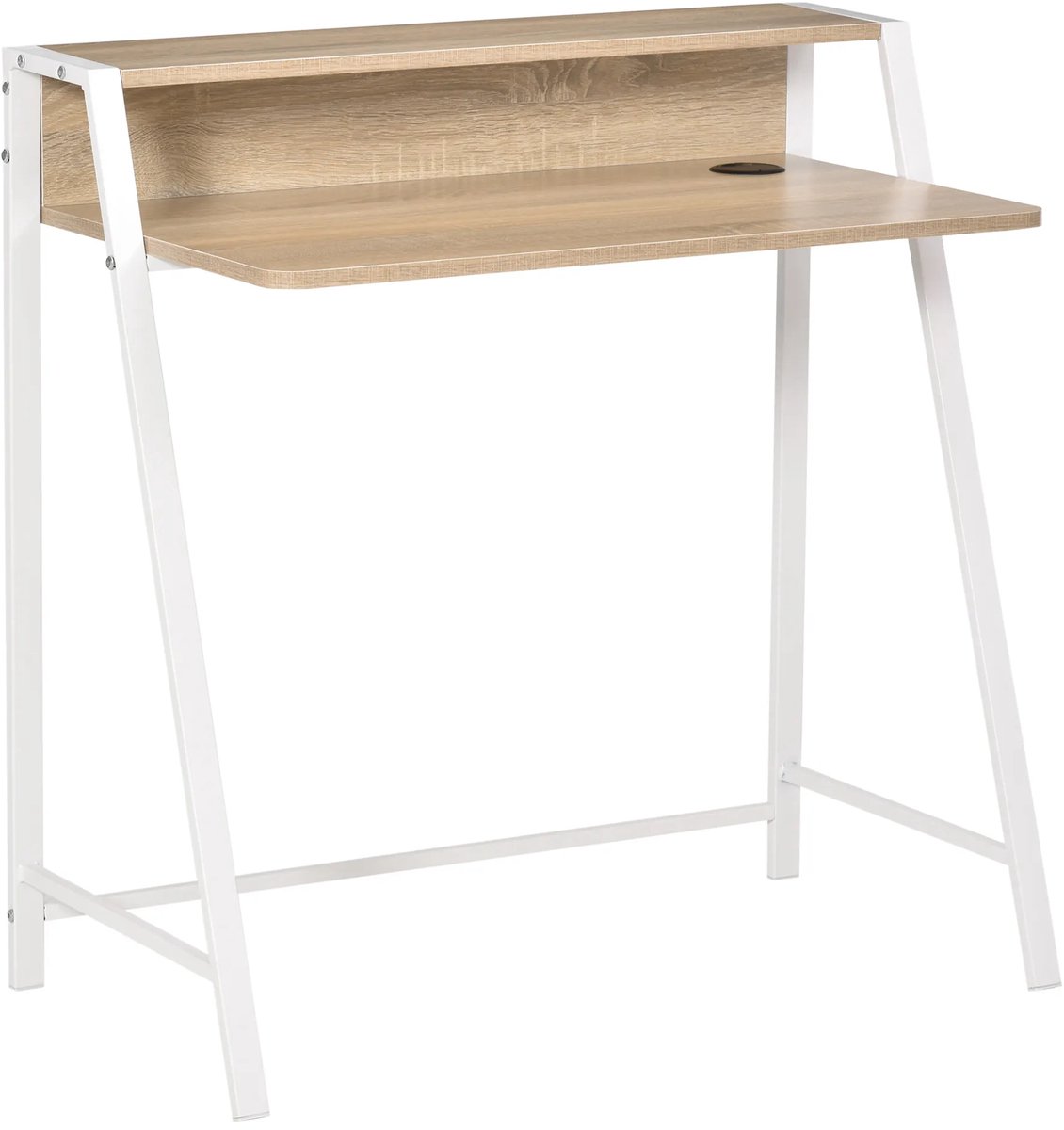 TRUUSK Moderne Computertafel - Met Opbergvak & Kabeldoorvoer - Metalen Frame - Wit Eiken - 84x45x85cm - Voor Thuis, Kantoor &