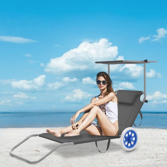 Grote Zonneligstoel, İnklapbaar, 65 X 200 X 48 Cm, Max. Belastbaarheid 150 Kg, Met Parasol En