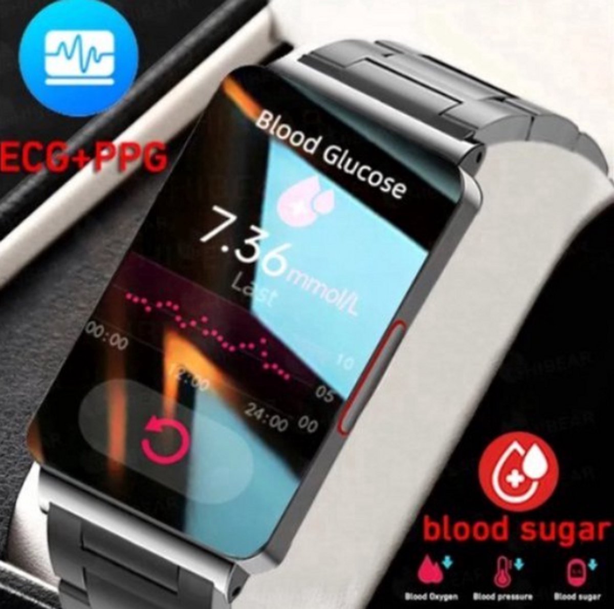 Pijnloos Smartwatch Glucose Meter Zwart 2025 Model