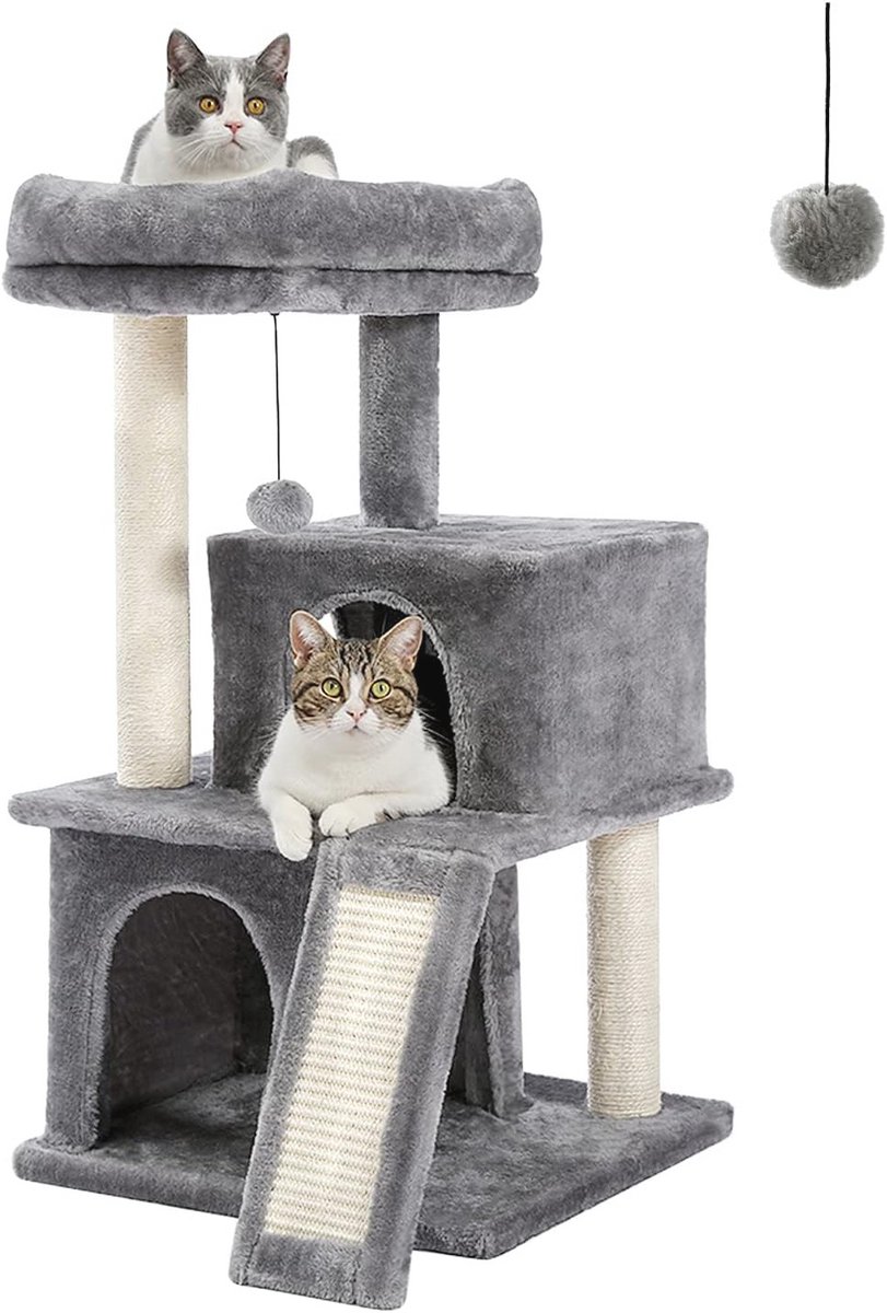 Kattenboom met krabpaal en speelgoed | Comfortabel kattenmeubel met ligbed en speelhuisje
