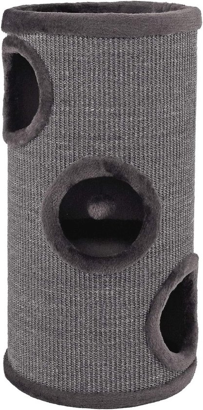 COSTWAY Krabton met een diameter van 36 cm, hoogte 59,5 cm, kattenton met sisal-krabplank, 3 kattenholletjes, pluche bed en pluche rand, krabpaal met 4 verdiepingen, voor kleine en middelgrote katten