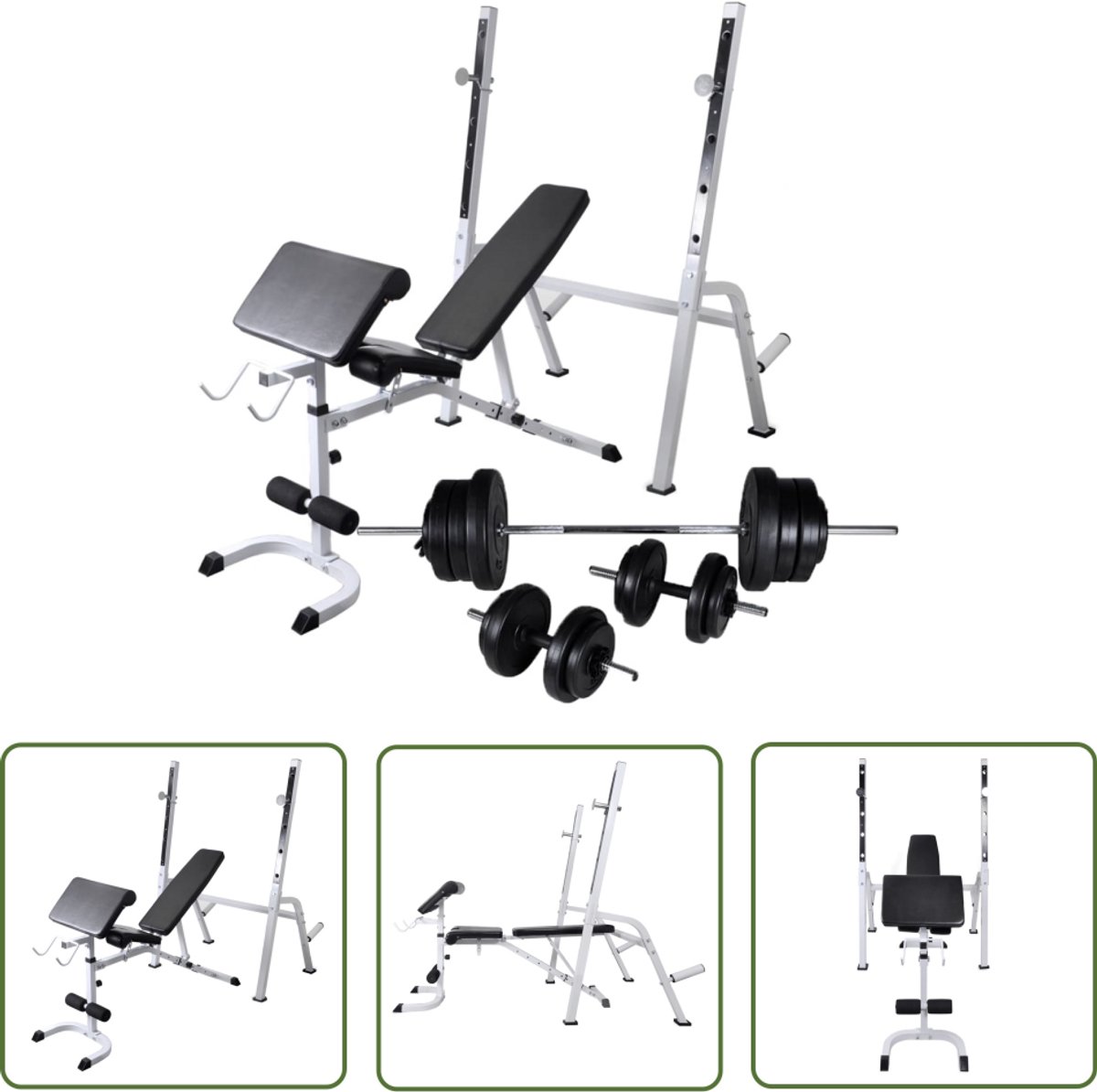The Living Store Verstelbare Trainingsbank - Halterset - 150x45x123cm - Staal