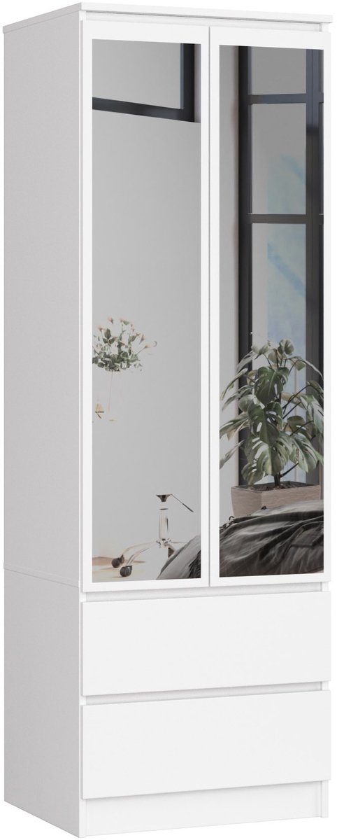 Akord Kledingkast STAR S60 met Spiegel 2 Deuren en 2 Lades / AKORD Furniture Factory / Wit / 60 x 180 x 51 cm