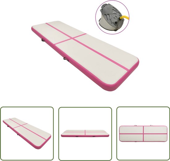 vidaXL - Gymnastiekmat - met - pomp - opblaasbaar - 400x100x20 - cm - PVC - roze van VidaXL — afbeelding 2