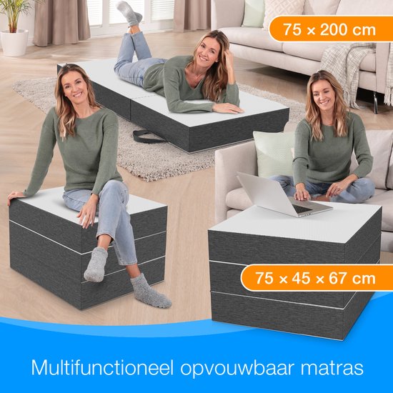 ELONEO Visco-Elastisch Schuim Opvouwbaar Matras - 75x200 cm, 15 cm Extra Dikke Vouwmatras, Wasbare Hoes, Multifunctioneel Logeerbed, Reismatras, Logeermatras, Opvouwbaar Bed, Poef, Zitje en Futon van ELONEO — afbeelding 2