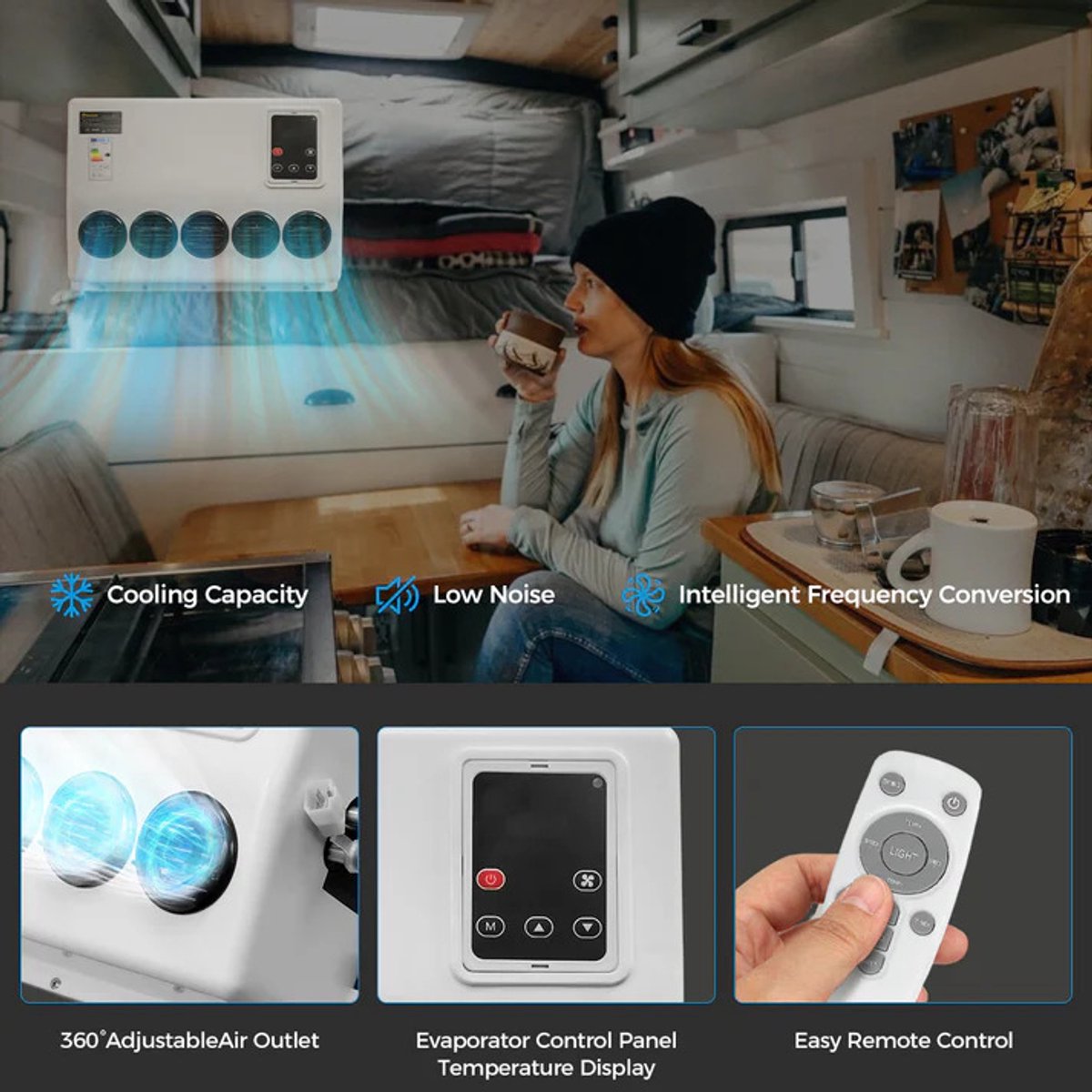 Airconditioner - Air conditioning - 10000 BTU - 150-500m³/u - 1-3KW - 12V Efficiënte Koeling - Met Afstandsbediening - Voor RV - Camper -Vrachtwagens - Boten — afbeelding 14