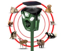 Laavir® Dierenverjager - Ultrasoon Afweermiddel tegen Ongedierte - Kattenverjager op zonne-energie - Waterdicht & 360° Bescherming - Kattenschrik - Kattenverjager - Marterverjager