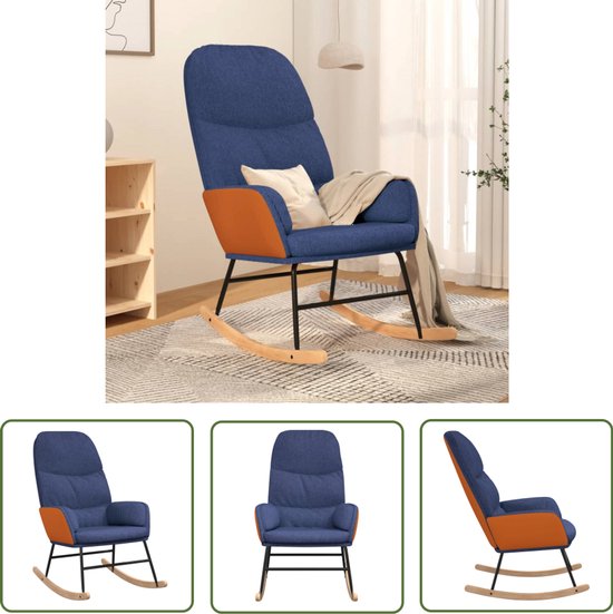 The Living Store Fauteuil à bascule tissu bleu - Fauteuil à bascule - Fauteuil lounge - Fauteuil de jardin - Fauteuil d'extérieur - Fauteuil relax