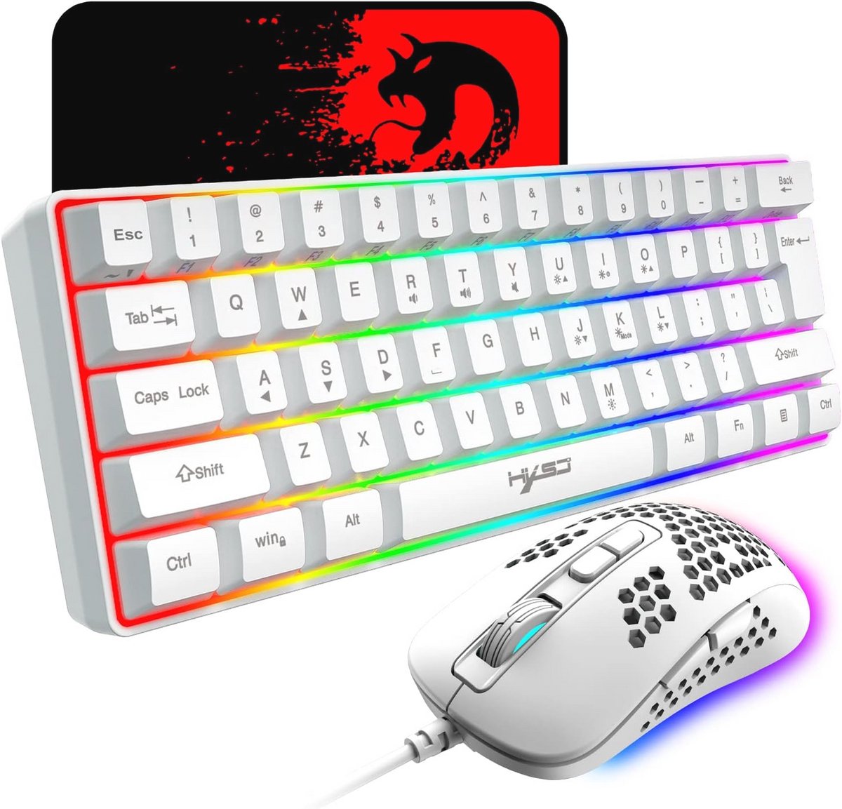 Compact Gaming Toetsenbord en Muis Combo met RGB Verlichting - 60% Mini Toetsenbord en 2400 DPI Gaming Muis