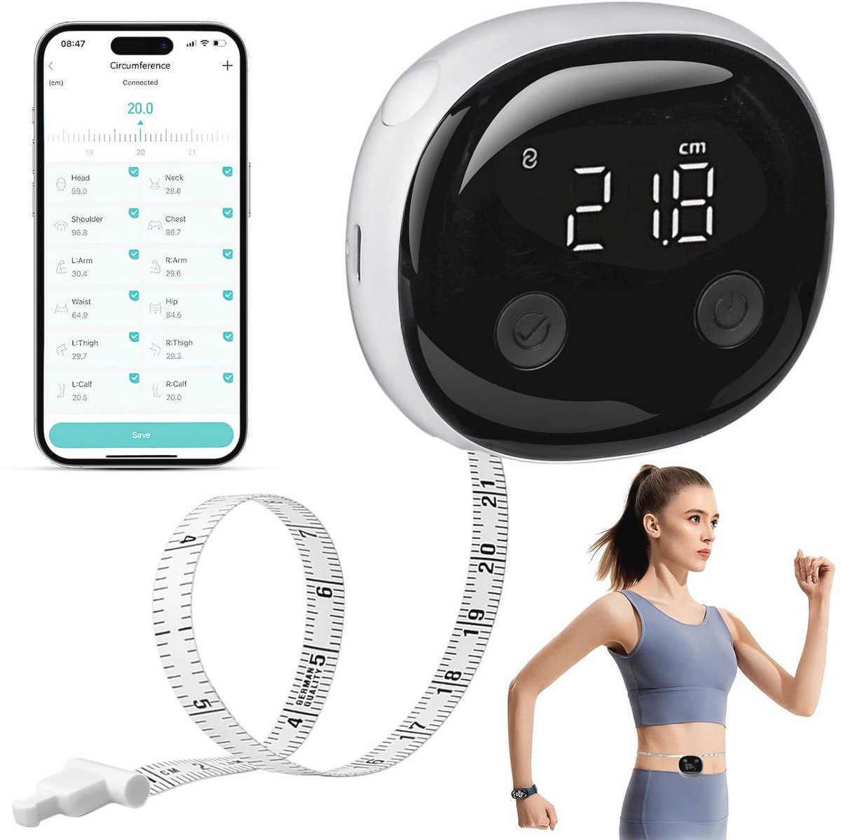 Slimme lichaamsmeetband met Bluetooth en led-monitor voor fitness en gewichtsverlies