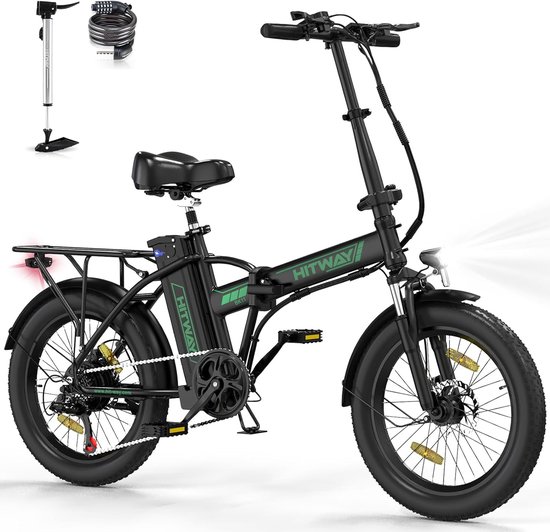Hitway Elektrische Fiets BK11 - 20*3.0 Inch Fat Tire City Commuter EBike met Afneembare 36V 12Ah Lithium Batterij - Opvouwbaar Mountain E-Bike met 250W Motor - 7 Versnellingen - IP54 Waterdicht
