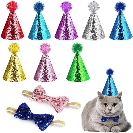 Hond Verjaardagshoed, Huisdier Hond Kat Verjaardagshoed en Vlinderdas Kraag Huisdier Verjaardagskostuums Outfit Hoofddeksels Feestdecoraties voor Puppy Kitty (LICHT BLAUW