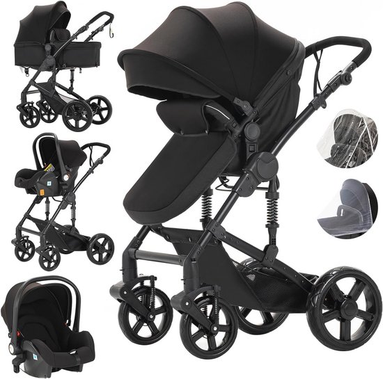 3-in-1 Kinderwagen met Opvouwbaar Design en Hoog Zicht - Duurzaam en Multifunctioneel