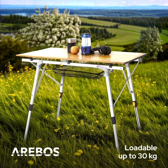 AREBOS campingtafel 90 x 51,5 cm roltafel aluminium klaptafel outdoor bruin van AREBOS — afbeelding 4