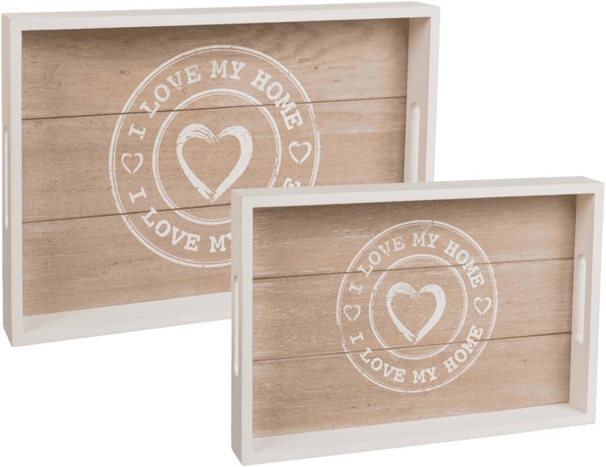 Set van 2 grijze houten dienbladen 30 x 20 cm
