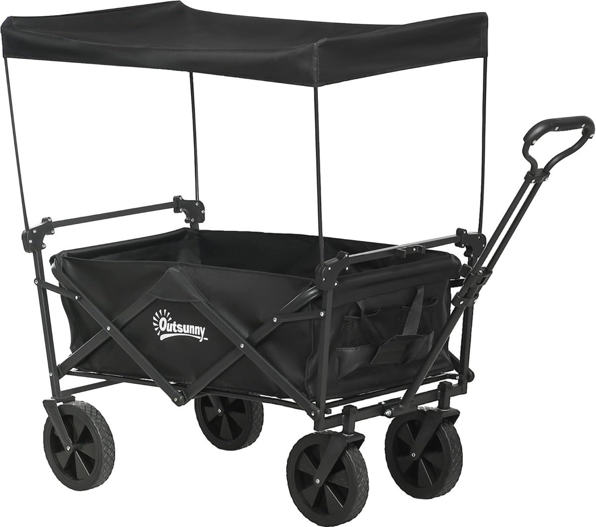 Opvouwbare Bolderkar met Zonnedak en Draagtas, Tuinwagen met 100 kg Draagvermogen