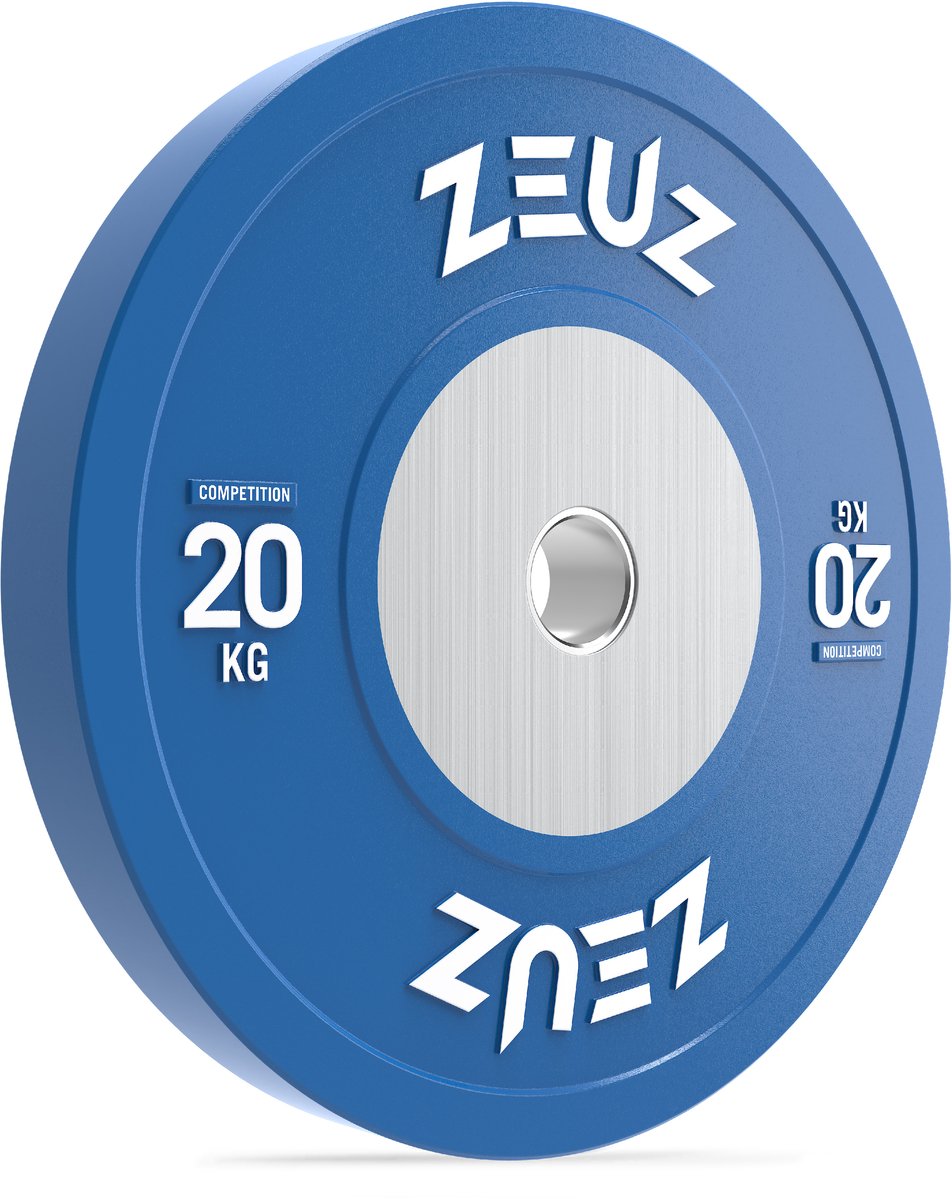 ZEUZ 1 Stuk Competitie Halterschijf 20 KG – Gewichten Set – 20kg Bumper Plates voor 50 mm Halter – voor CrossFit & Fitness – Blauw