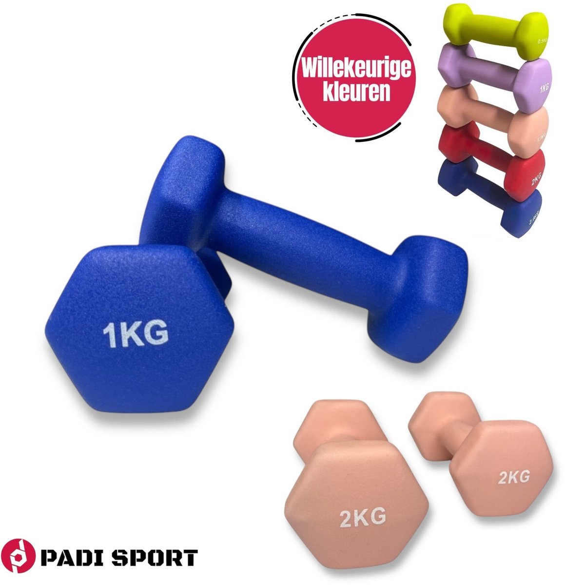 Padisport - Dumbell Neopreen set 1 en 2- gewichten set halters - mix - Gewichten 1 kg - dumbellset - halterset - gewichtjes set 2 gewichten set 2 kg