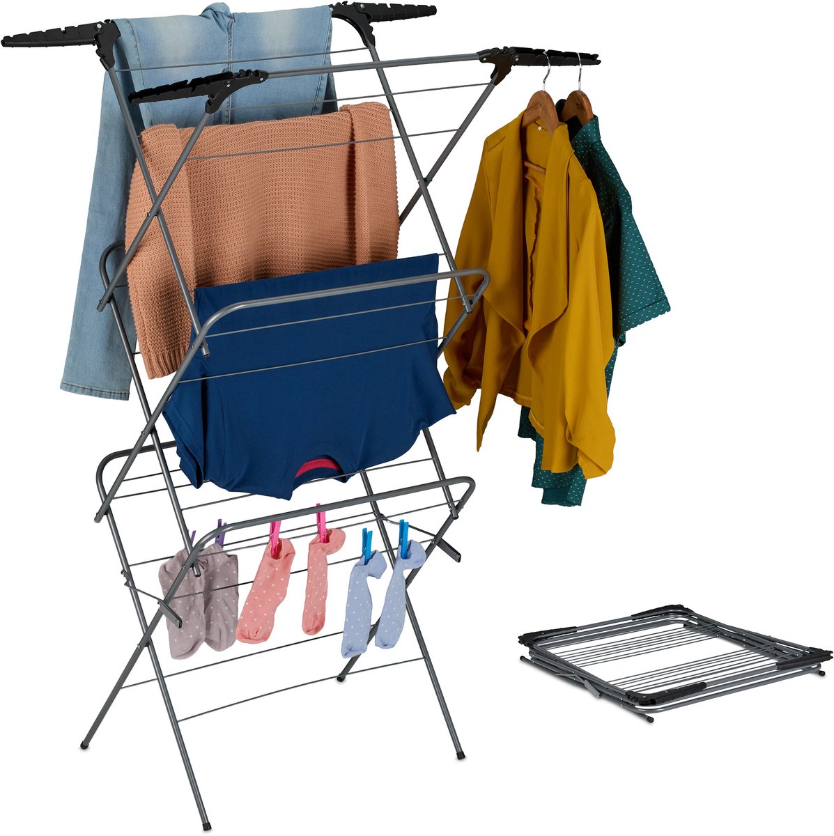 wasrek inklapbaar - 138x63,5x50 cm - houders voor kledinghangers - staand