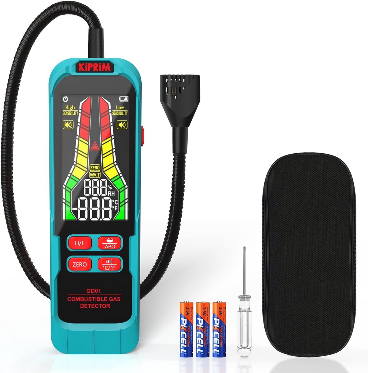 Hoge gevoeligheid gaslekdetector met flexibele sonde voor thuis en camper