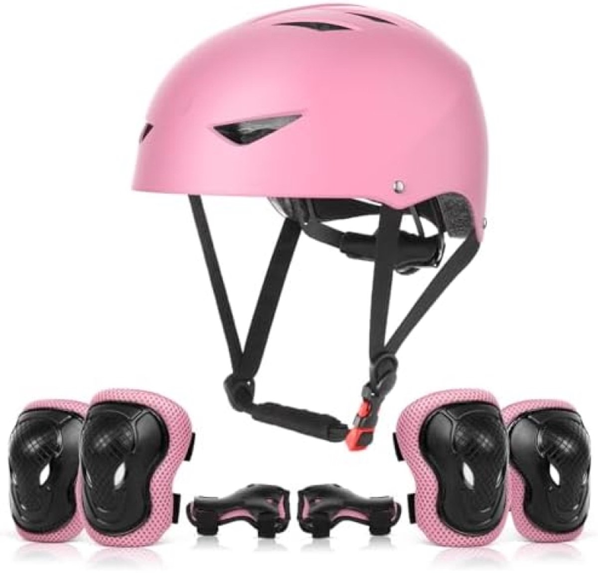 Kids Helm en Pads Set voor Skateboard, Fietsen, Schaatsen en Scooters - Verstelbaar en Ademend - Geschikt voor Leeftijd 5-15 Jaar (Roze)