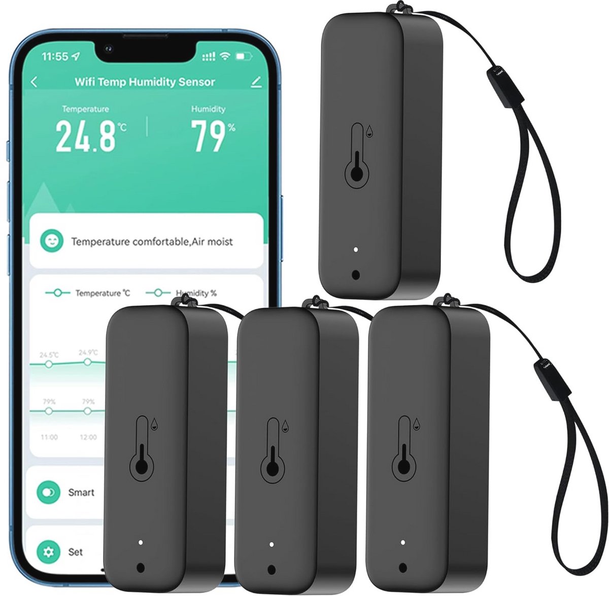 Slimme hygrometer en thermometer met app-alarm